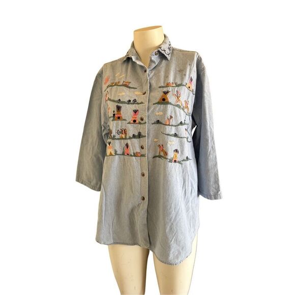 Cambridge Dry Goods women’s 90s vintage embroidered Indian teepee  button up shi - Picture 1 of 6